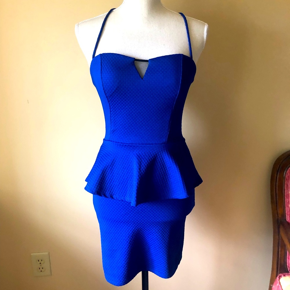 Charlotte Russe Royal Blue Mini Peplum Bodycon Dress Size Small